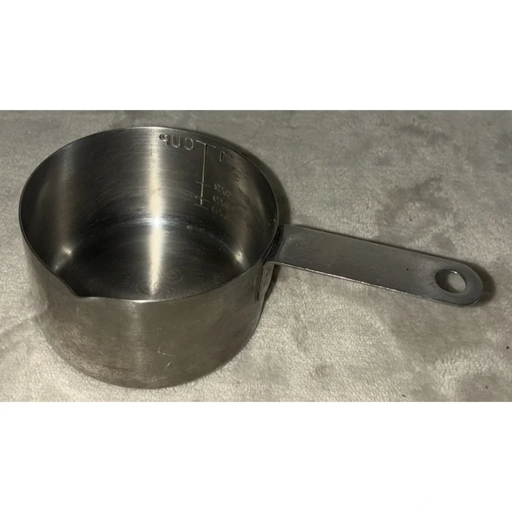 Vintage Measuring Cup Melting Pot 1 Cup Stainless Steel 18/10 Silver Pour Spout